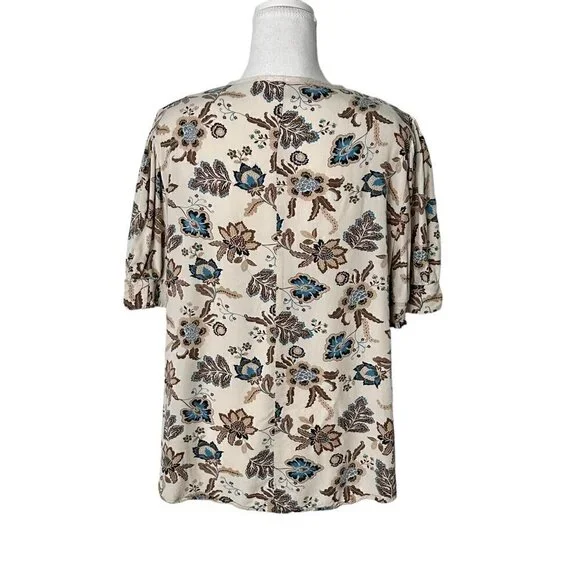 Lane Bryant Plus Size Smocked Floral Top Short-Sleeve Split-Neck Bib Top (14) - Picture 3 of 15